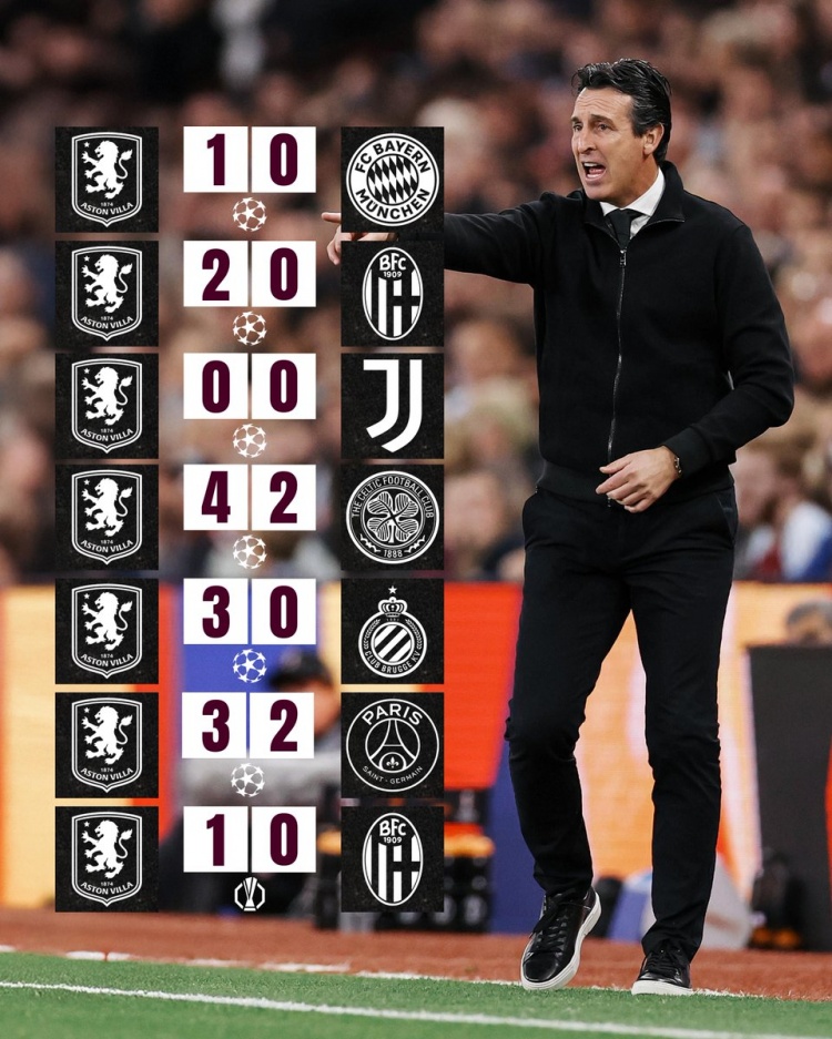 🏟️魔鬼主场！维拉近7个欧战主场不败，赢拜仁、巴黎，平尤文