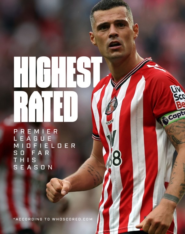 桑德兰官方吹扎卡，他是WhoScored本赛季英超评分最高的中场