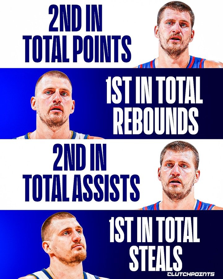 全能战士！约基奇过去5年总得分&助攻第2 总篮板&抢断第1